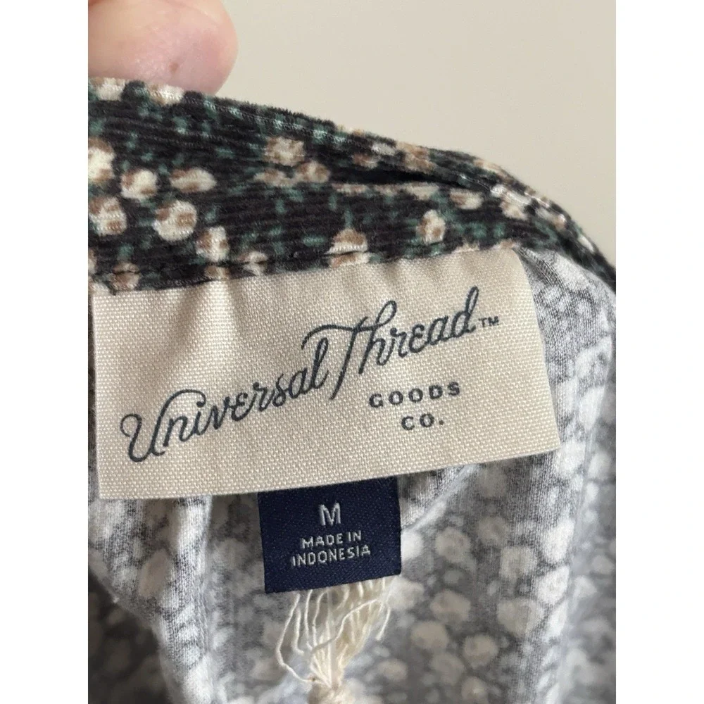 NWT Universal Thread Womens Medium 100% Cotton Floral Corduroy Top Black Green